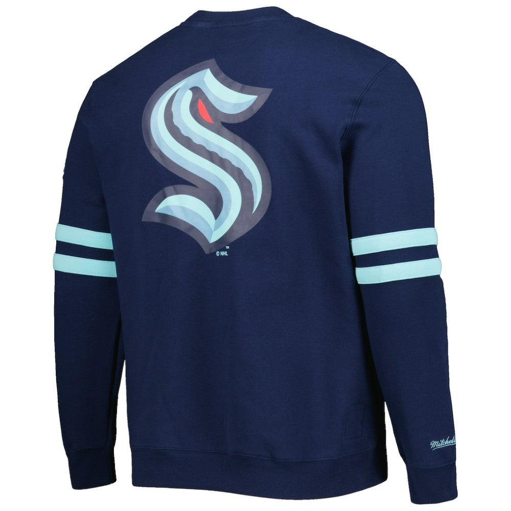 Seattle Kraken Mitchell & Ness Allover Logo Pullover Sweatshirt - Deep Sea Blue | NHL sale