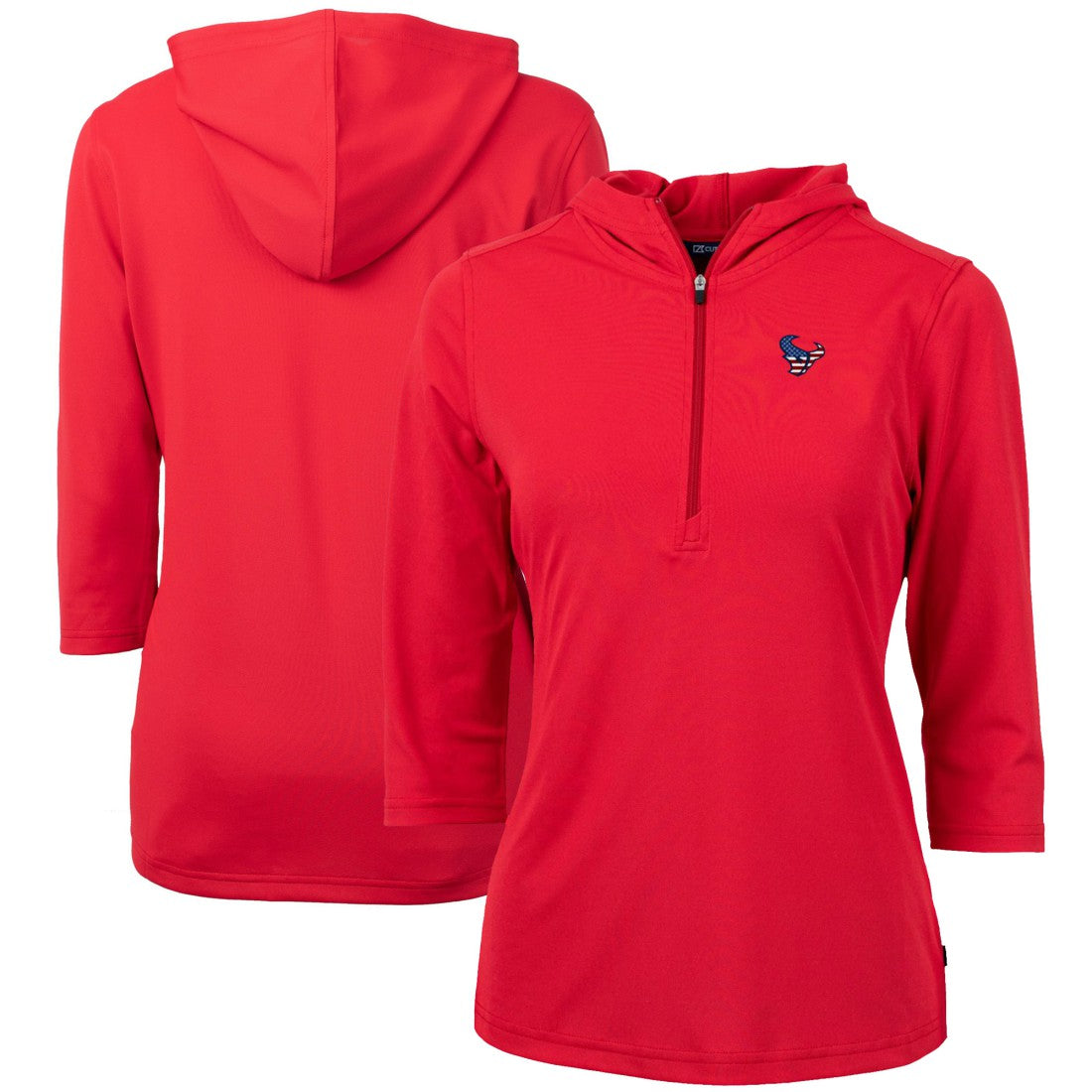 Houston Texans Cutter & Buck Women's Virtue Eco Pique 3/4 Sleeve Half-Zip Pullover Hoodie - Red - NFL