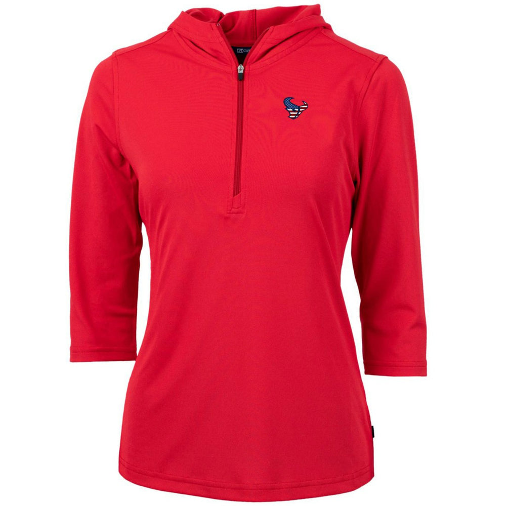 Houston Texans Cutter & Buck Women's Virtue Eco Pique 3/4 Sleeve Half-Zip Pullover Hoodie - Red - NFL