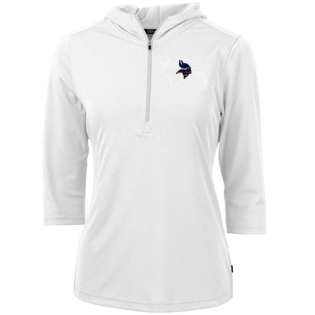 Minnesota Vikings Cutter & Buck Women's Virtue Eco Pique 3/4 Sleeve Half-Zip Pullover Hoodie - White - NFL