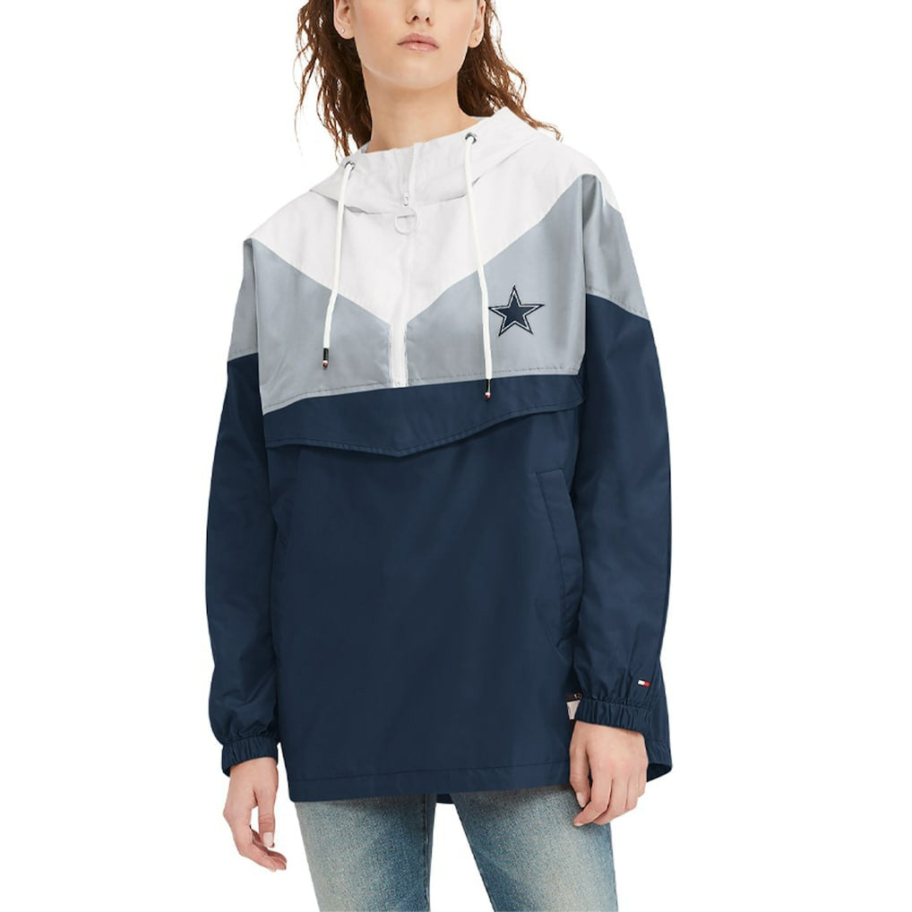 Dallas Cowboys Tommy Hilfiger Women's Staci Half-Zip Hoodie Windbreaker Jacket - White/Navy - NFL