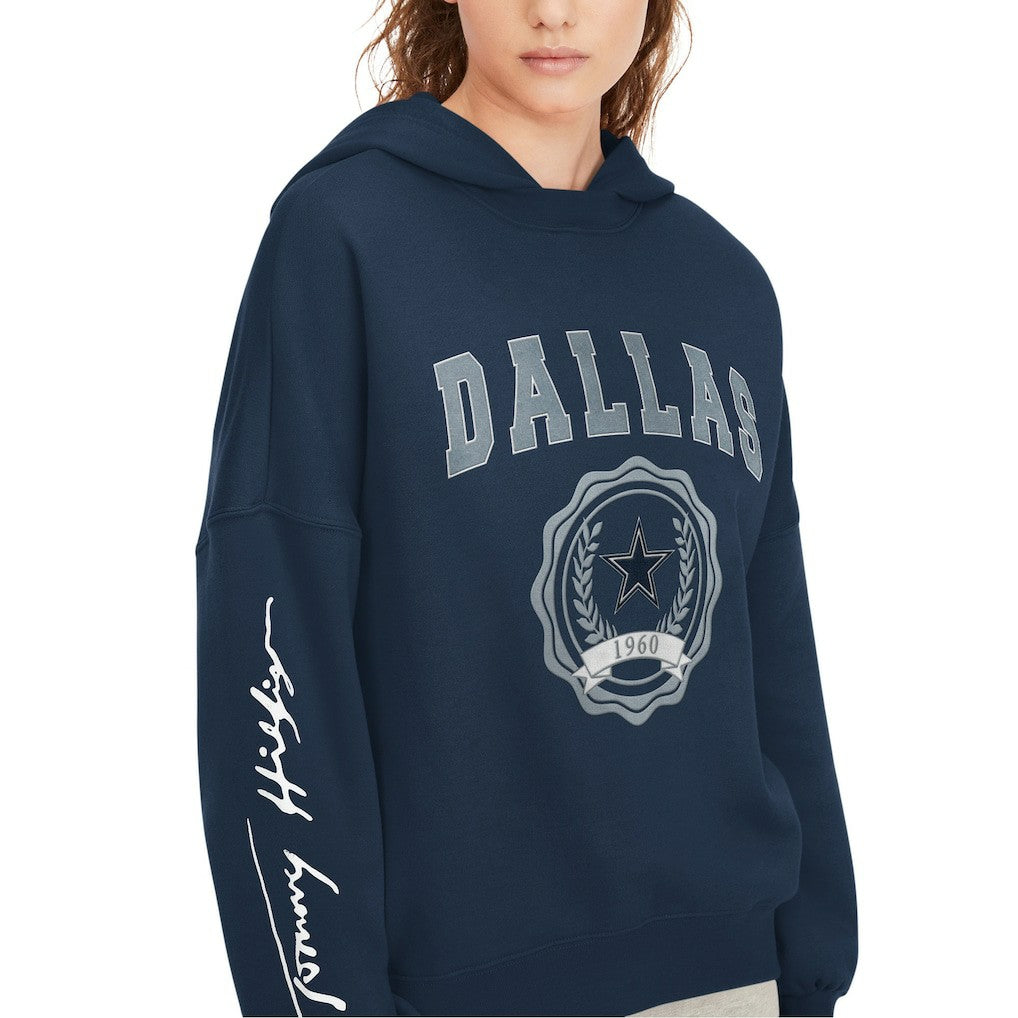 Dallas Cowboys Tommy Hilfiger Women's Becca Dropped Shoulders Pullover Hoodie - Navy - NFL
