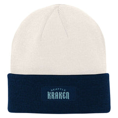 Seattle Kraken Youth Logo Cuffed Knit Hat - Cream/Deep Sea Blue | NHL on sale