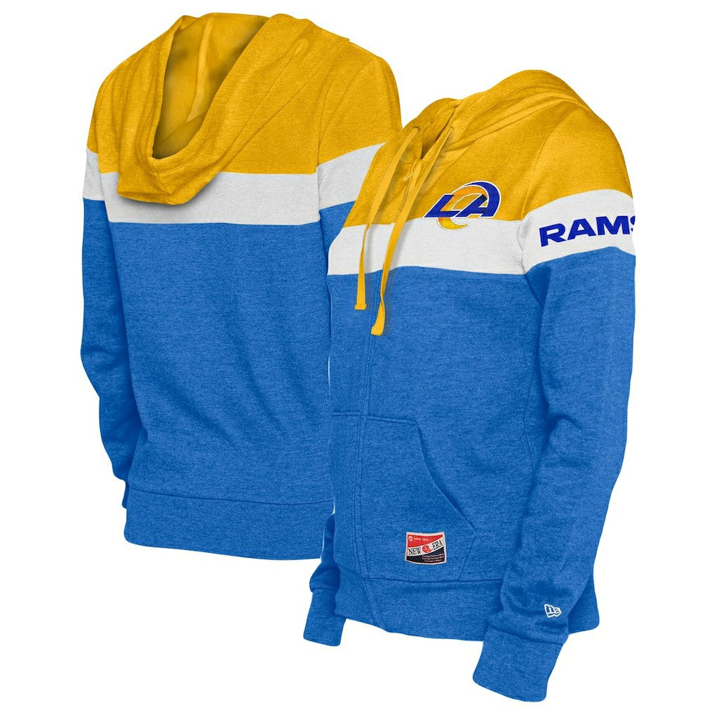 Los Angeles Rams New Era Women's Throwback Colorblock Full-Zip Hoodie - Royal/Gold - NFL