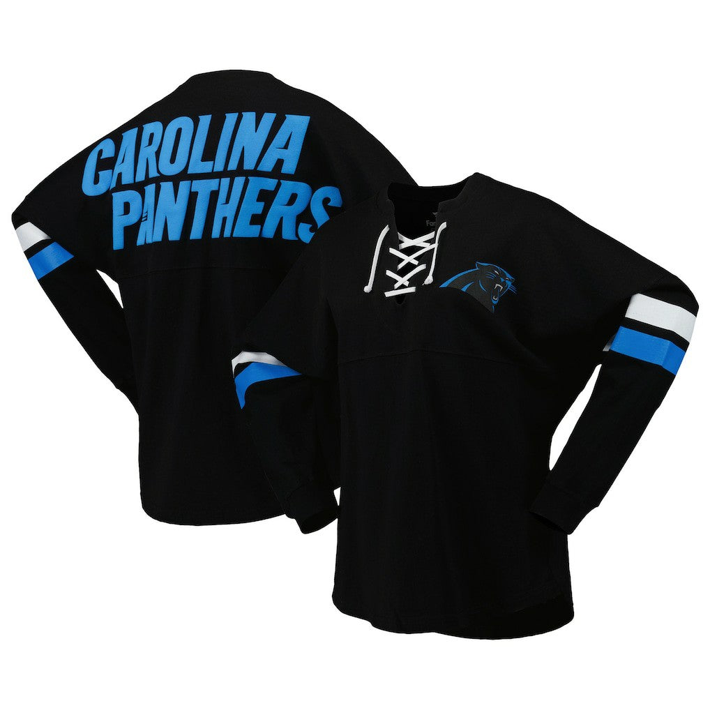 Carolina Panthers Women's Spirit Jersey Lace-Up V-Neck Long Sleeve T-Shirt - Black - Fanatics