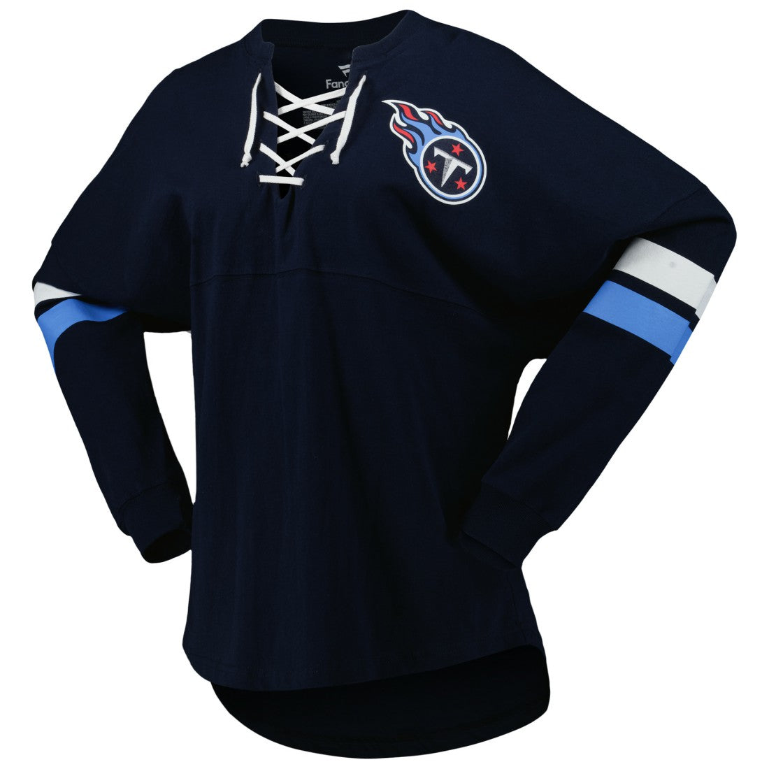 Tennessee Titans Women's Spirit Jersey Lace-Up V-Neck Long Sleeve T-Shirt - Navy - Fanatics