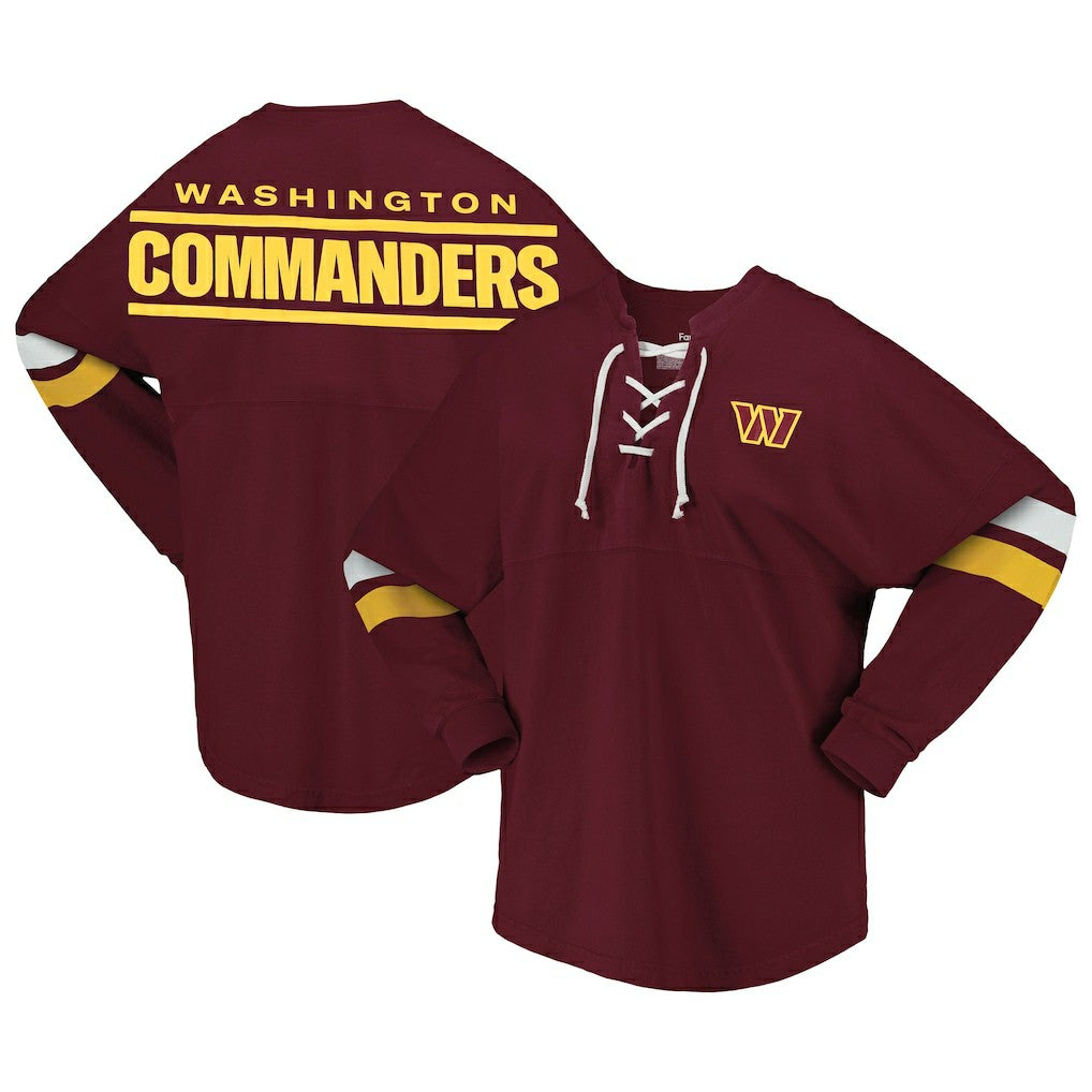 Washington Commanders Women's Spirit Jersey Lace-Up V-Neck Long Sleeve T-Shirt - Burgundy - Fanatics