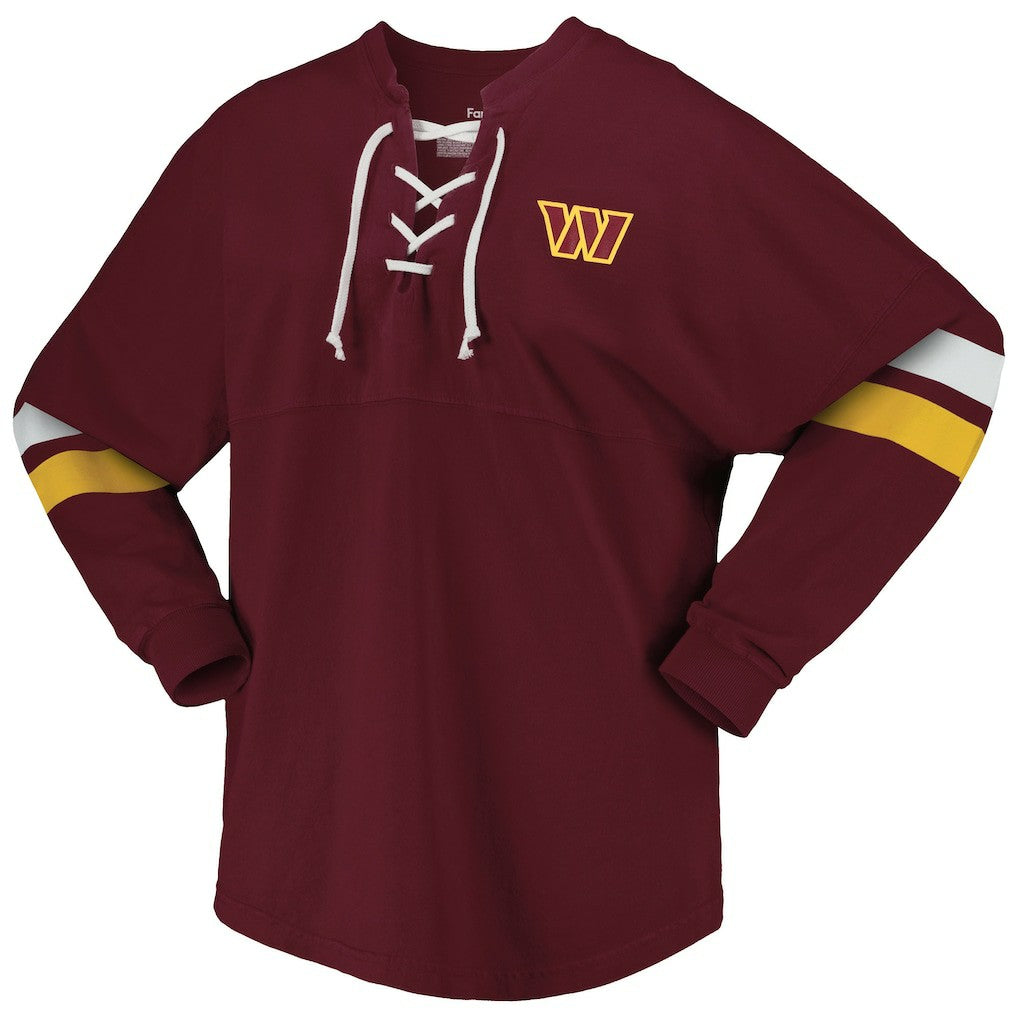Washington Commanders Women's Spirit Jersey Lace-Up V-Neck Long Sleeve T-Shirt - Burgundy - Fanatics