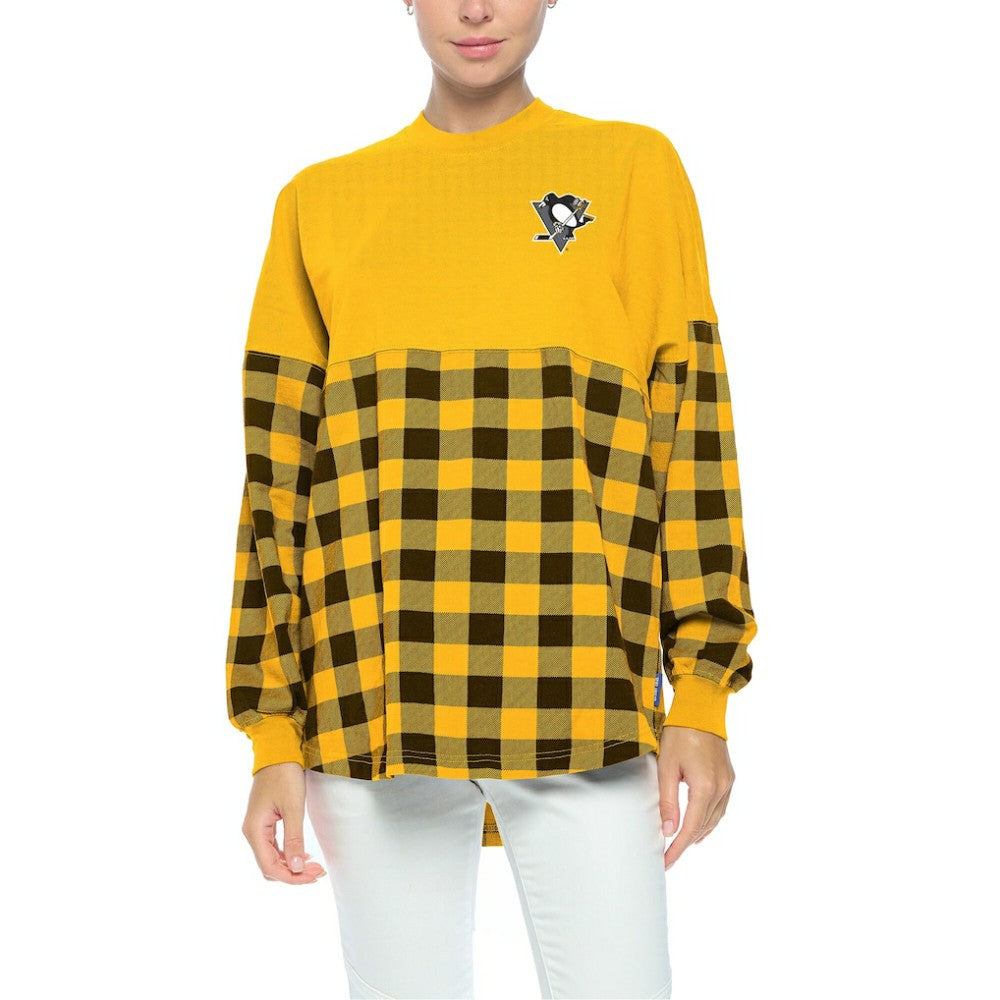 Pittsburgh Penguins Fanatics Women's Buffalo Check Long Sleeve T-Shirt - Gold | Fanatics discount