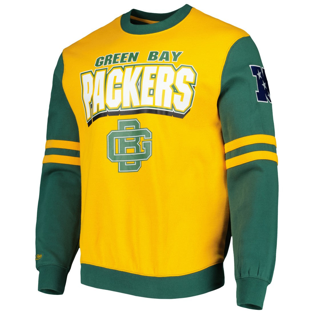 Green Bay Packers All Over 2.0 Pullover Sweatshirt - Gold - Mitchell & Ness