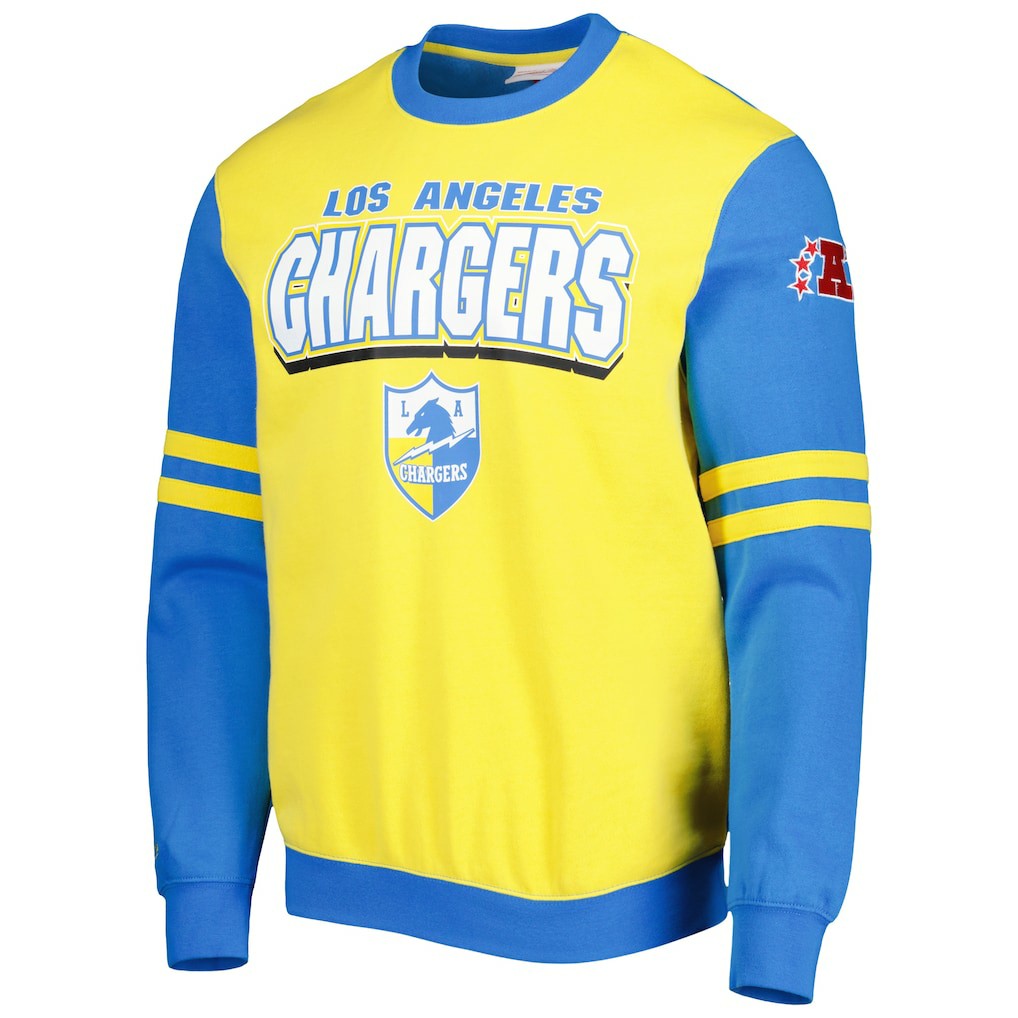 Los Angeles Chargers All Over 2.0 Pullover Sweatshirt - Gold - Mitchell & Ness