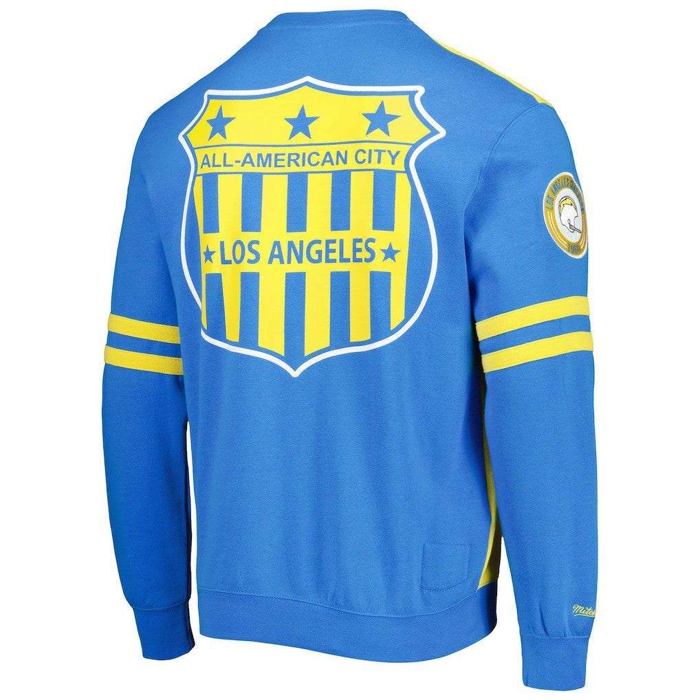 Los Angeles Chargers All Over 2.0 Pullover Sweatshirt - Gold - Mitchell & Ness