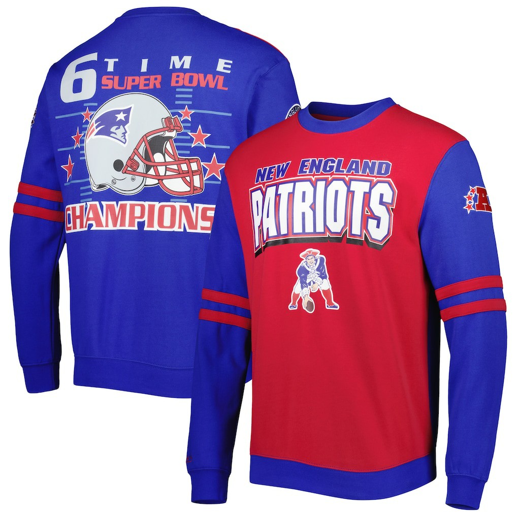 New England Patriots All Over 2.0 Pullover Sweatshirt - Red - Mitchell & Ness