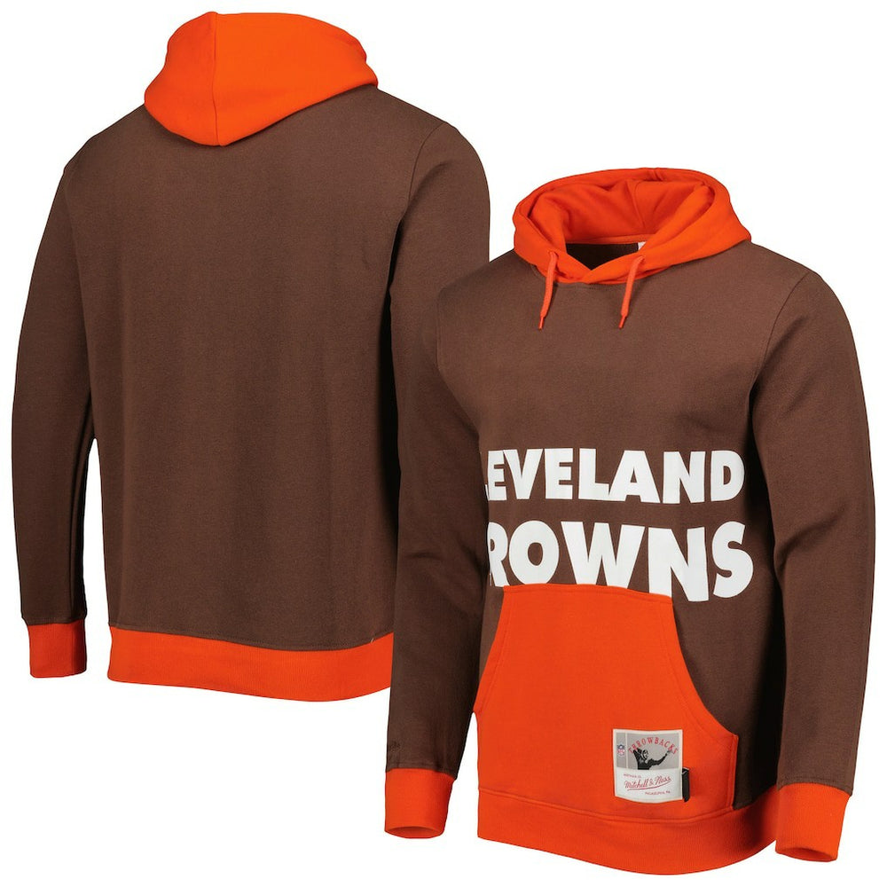 Cleveland Browns Big Face 5.0 Pullover Hoodie - Brown - Mitchell & Ness
