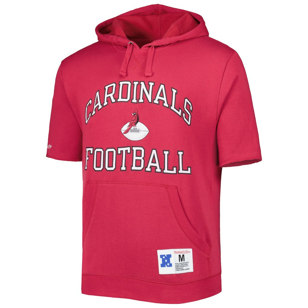 Arizona Cardinals Washed Short Sleeve Pullover Hoodie - Cardinal - Mitchell & Ness