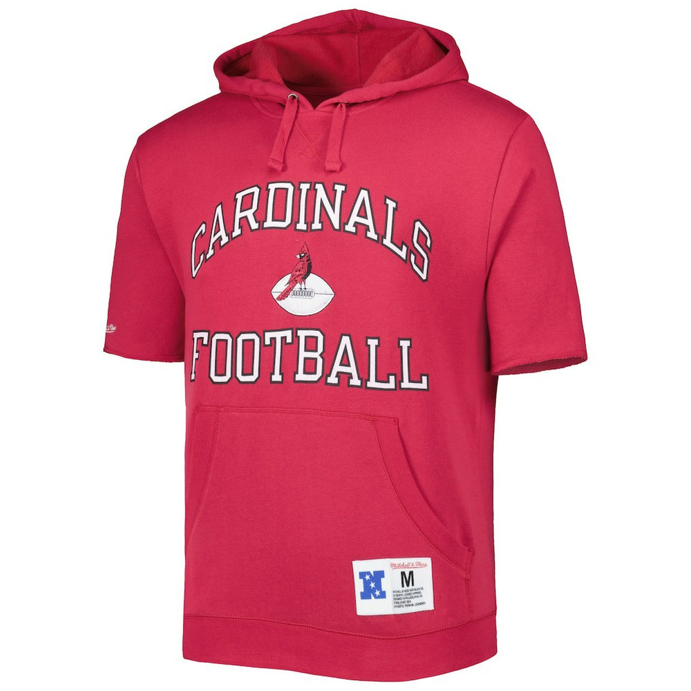 Arizona Cardinals Washed Short Sleeve Pullover Hoodie - Cardinal - Mitchell & Ness