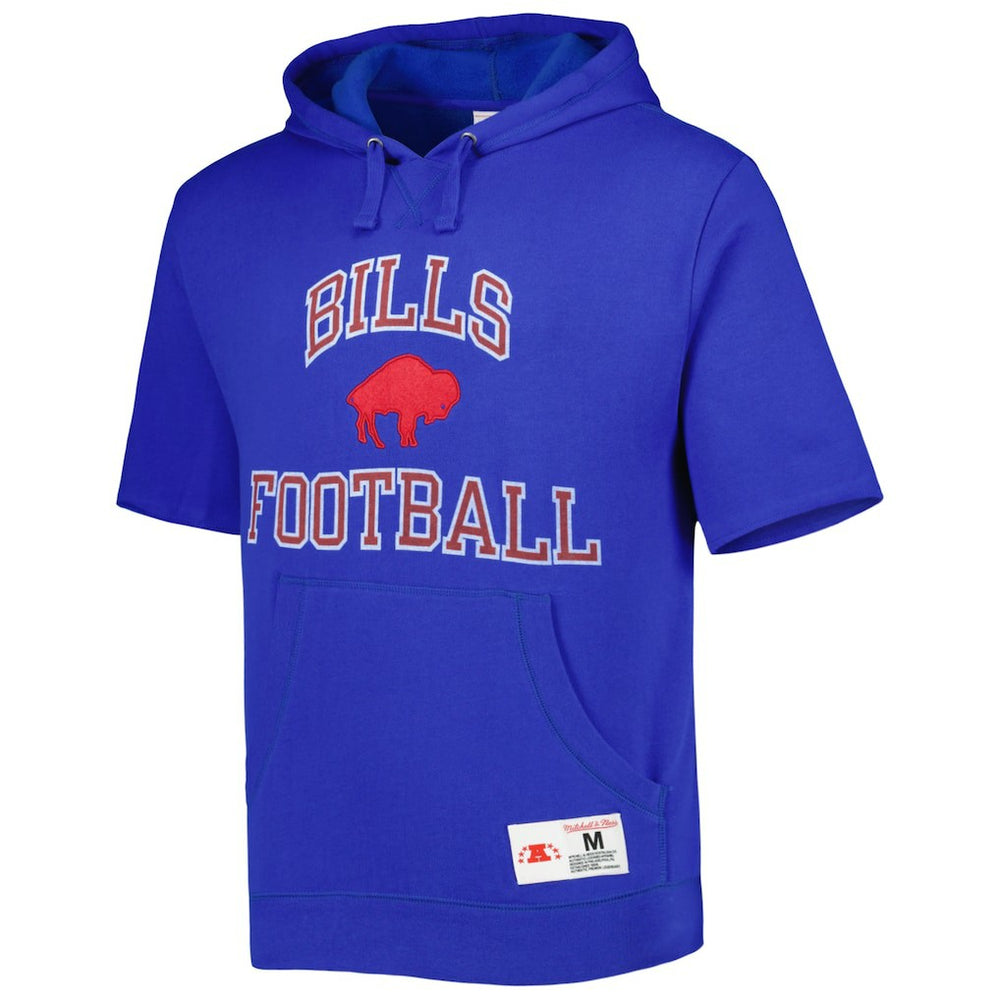 Buffalo Bills Washed Short Sleeve Pullover Hoodie - Royal - Mitchell & Ness