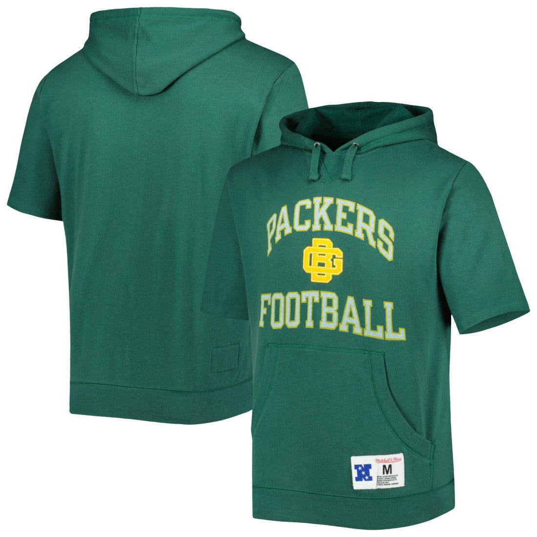 Green Bay Packers Washed Short Sleeve Pullover Hoodie - Green - Mitchell & Ness