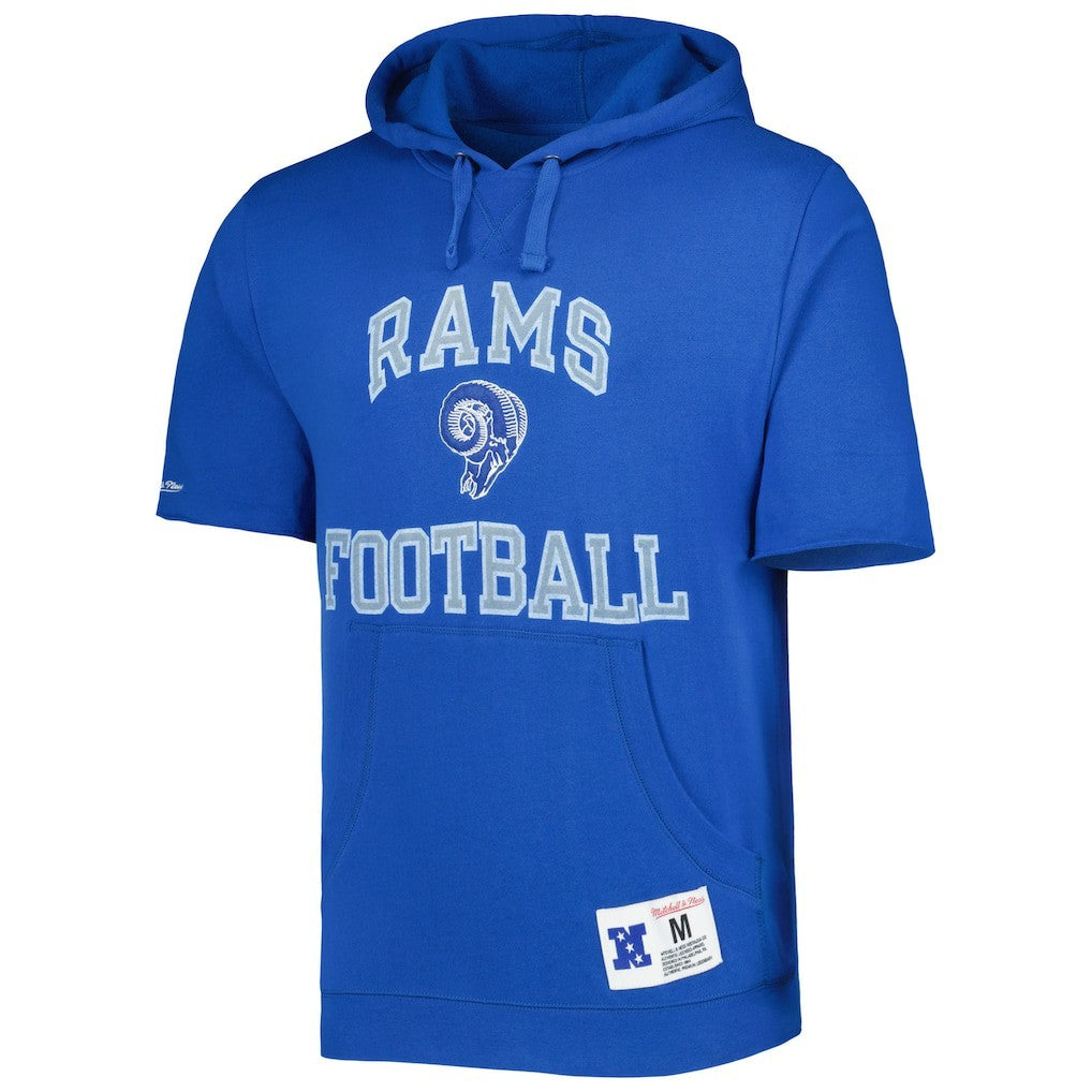 Los Angeles Rams Washed Short Sleeve Pullover Hoodie - Royal - Mitchell & Ness