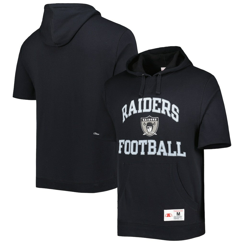 Las Vegas Raiders Washed Short Sleeve Pullover Hoodie - Black - Mitchell & Ness