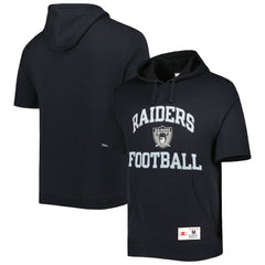 Las Vegas Raiders Washed Short Sleeve Pullover Hoodie - Black - Mitchell & Ness