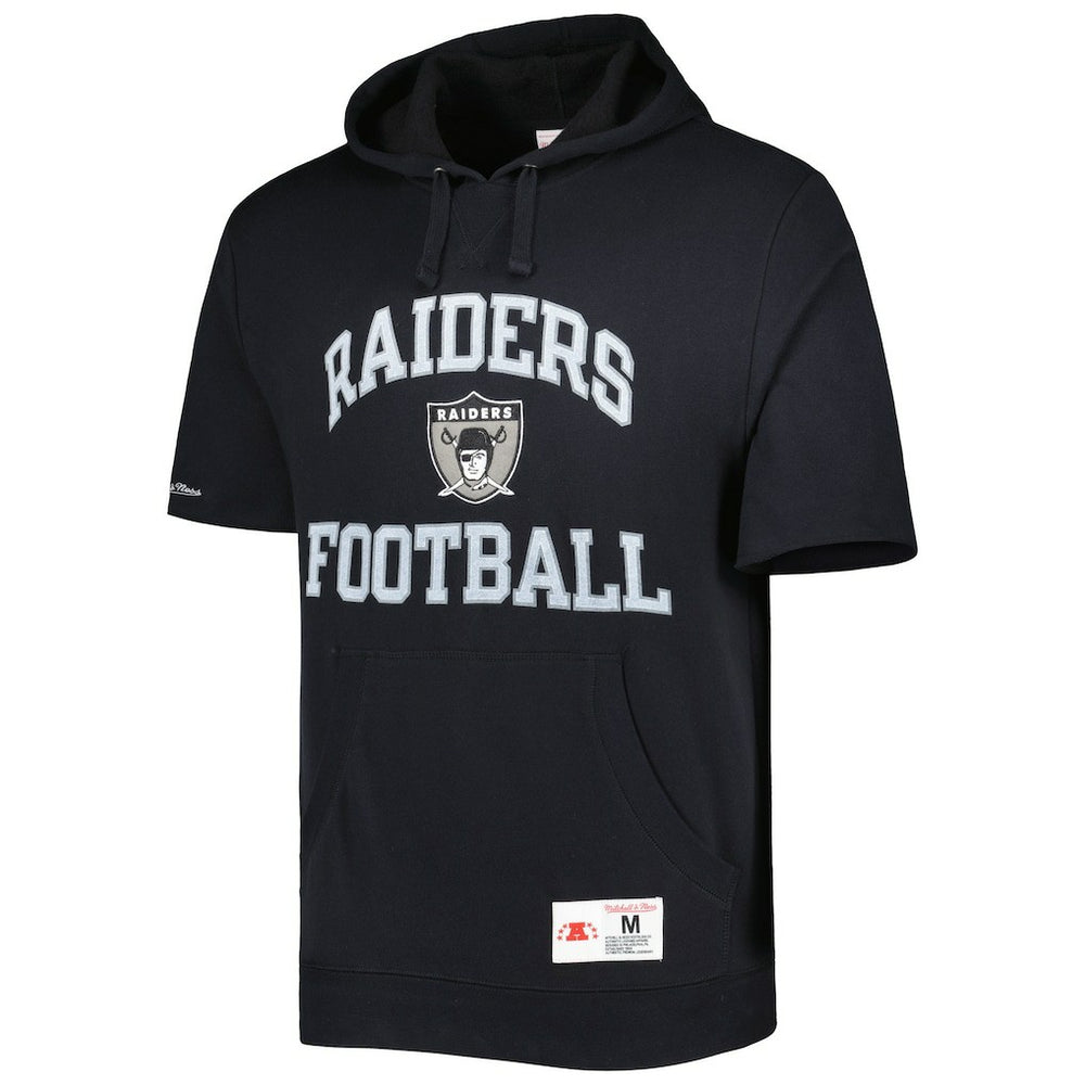 Las Vegas Raiders Washed Short Sleeve Pullover Hoodie - Black - Mitchell & Ness