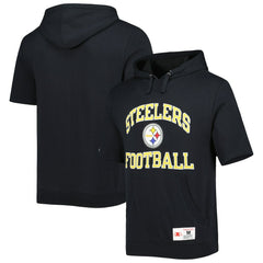 Pittsburgh Steelers Washed Short Sleeve Pullover Hoodie - Black - Mitchell & Ness