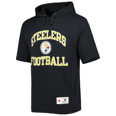 Pittsburgh Steelers Washed Short Sleeve Pullover Hoodie - Black - Mitchell & Ness