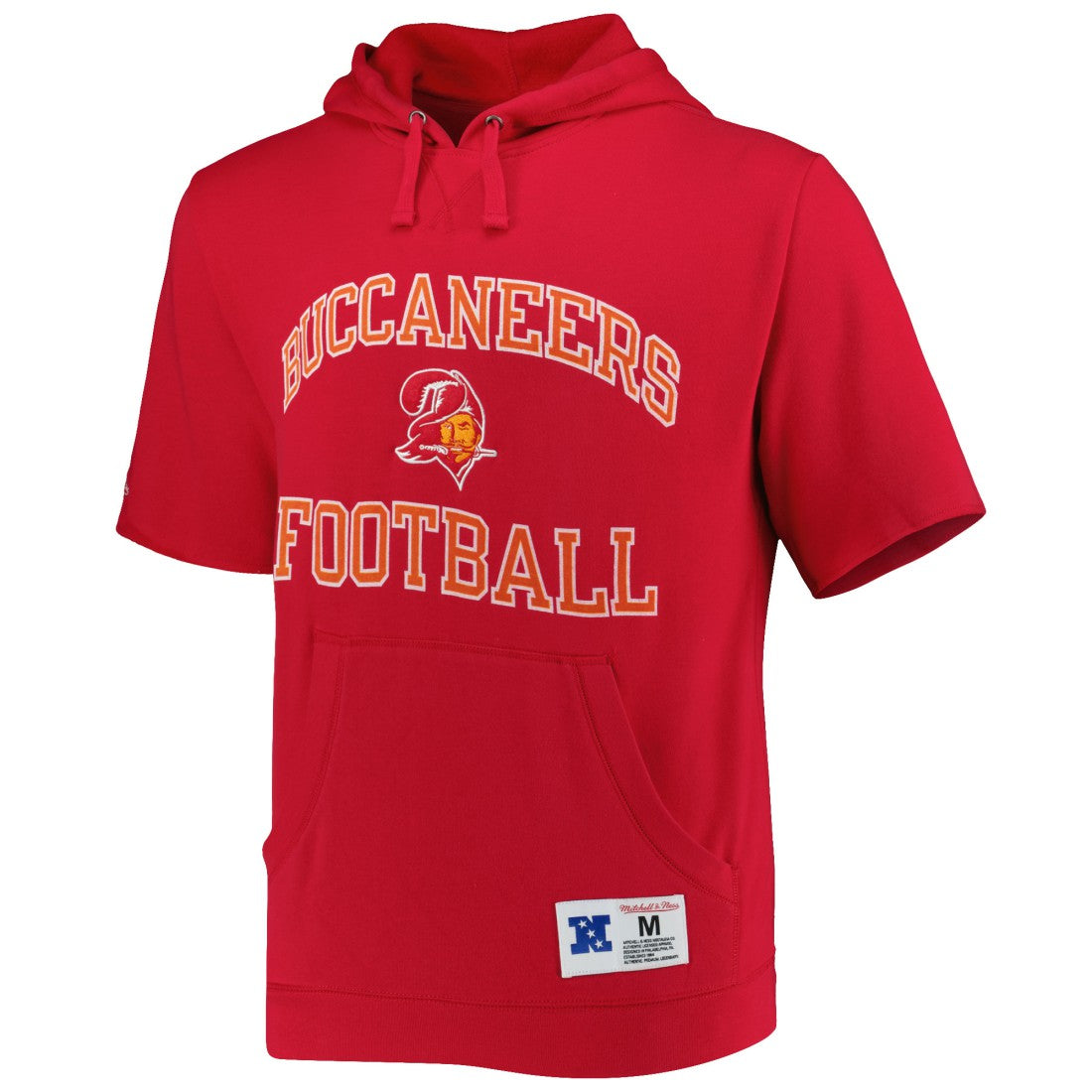 Tampa Bay Buccaneers Washed Short Sleeve Pullover Hoodie - Scarlet - Mitchell & Ness
