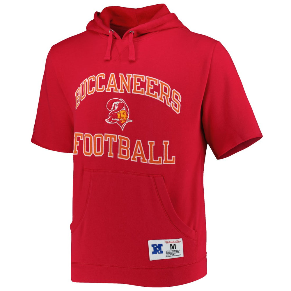 Tampa Bay Buccaneers Washed Short Sleeve Pullover Hoodie - Scarlet - Mitchell & Ness
