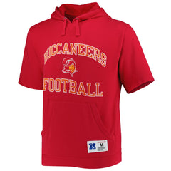 Tampa Bay Buccaneers Washed Short Sleeve Pullover Hoodie - Scarlet - Mitchell & Ness