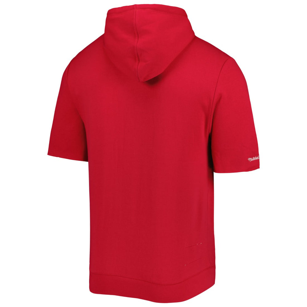 Tampa Bay Buccaneers Washed Short Sleeve Pullover Hoodie - Scarlet - Mitchell & Ness