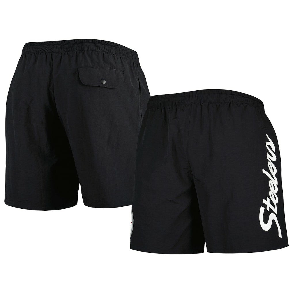 Pittsburgh Steelers Team Essentials Nylon Shorts - Black - Mitchell & Ness