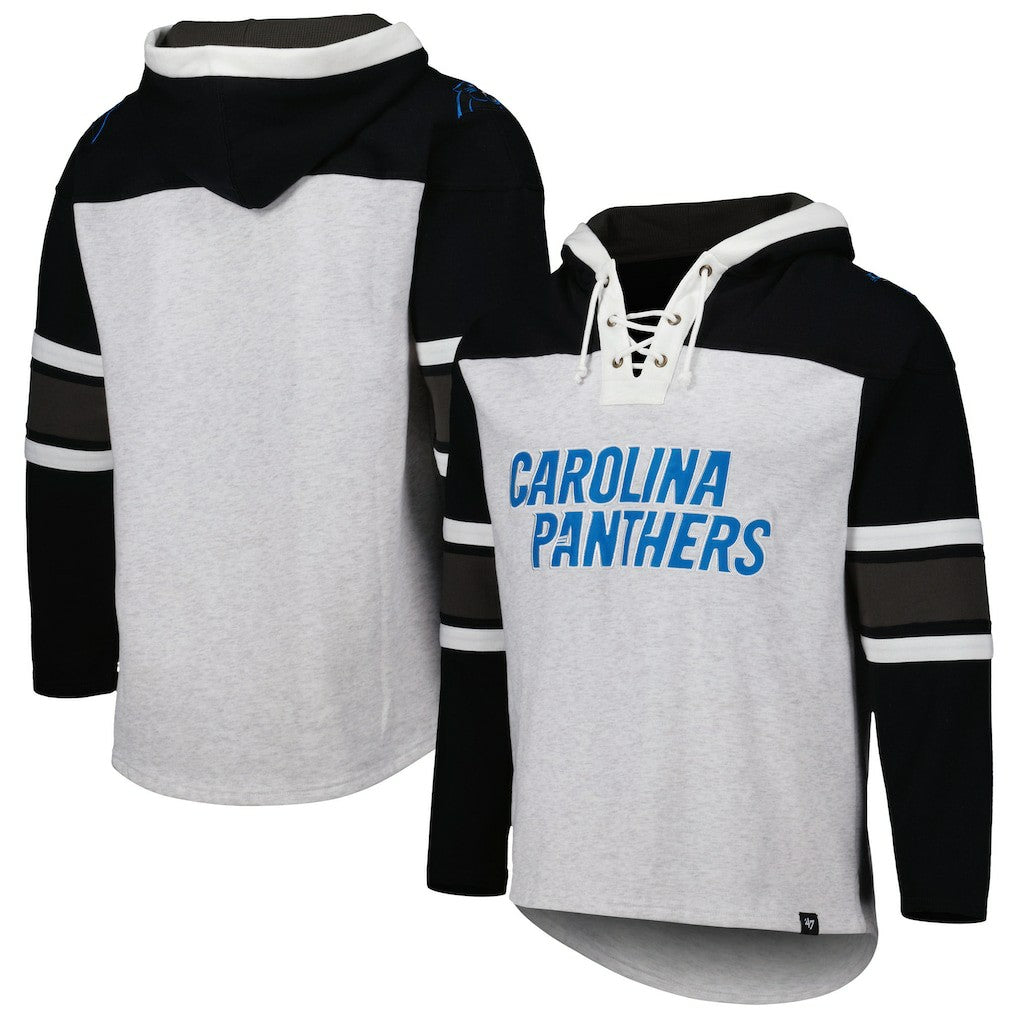 Carolina Panthers '47 Gridiron Lace-Up Pullover Hoodie - Heather Gray - 47 brand