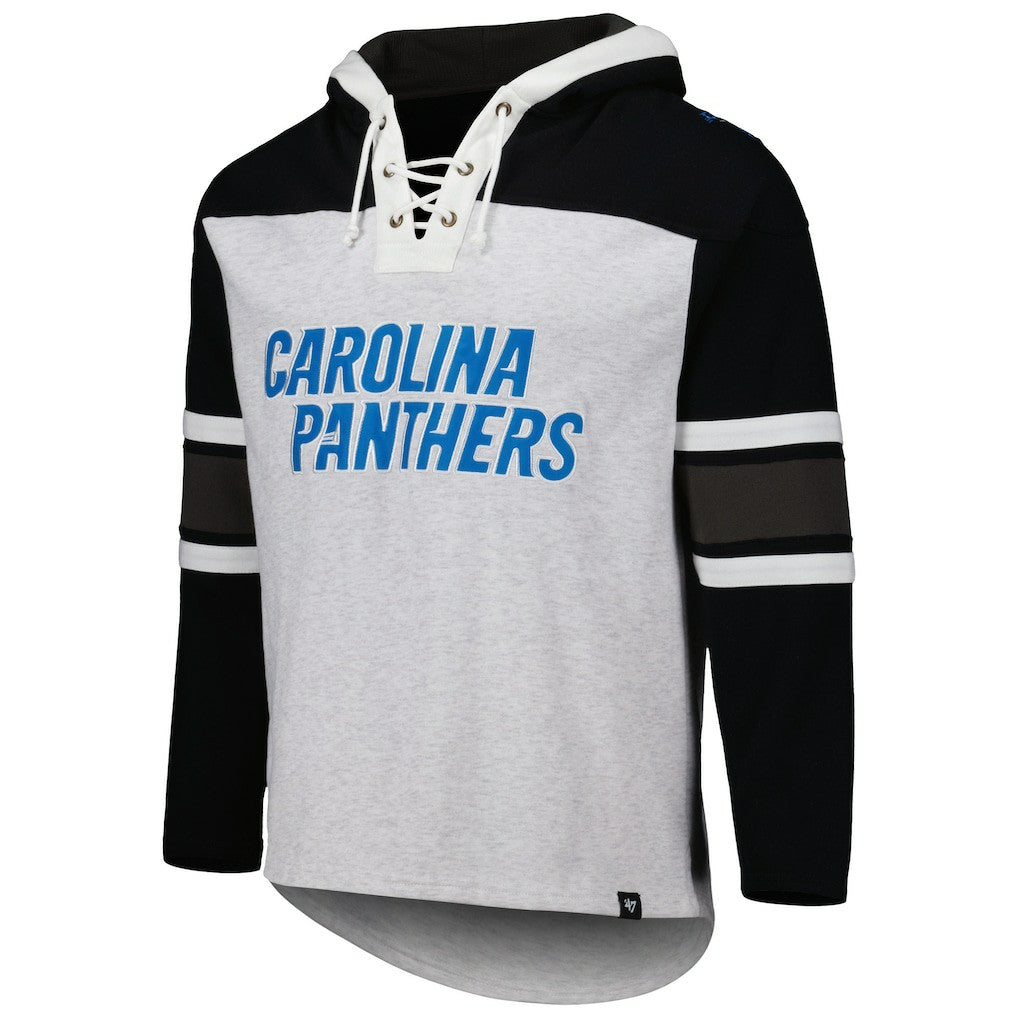 Carolina Panthers '47 Gridiron Lace-Up Pullover Hoodie - Heather Gray - 47 brand