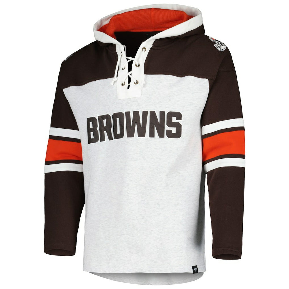 Cleveland Browns '47 Gridiron Lace-Up Pullover Hoodie - Heather Gray - 47 brand