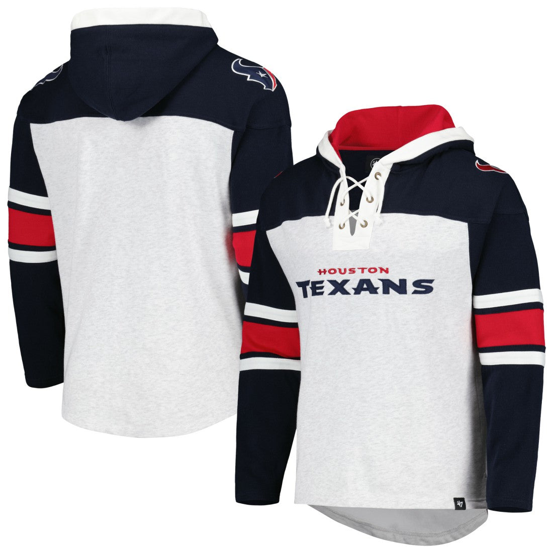 Houston Texans '47 Gridiron Lace-Up Pullover Hoodie - Heather Gray - 47 brand