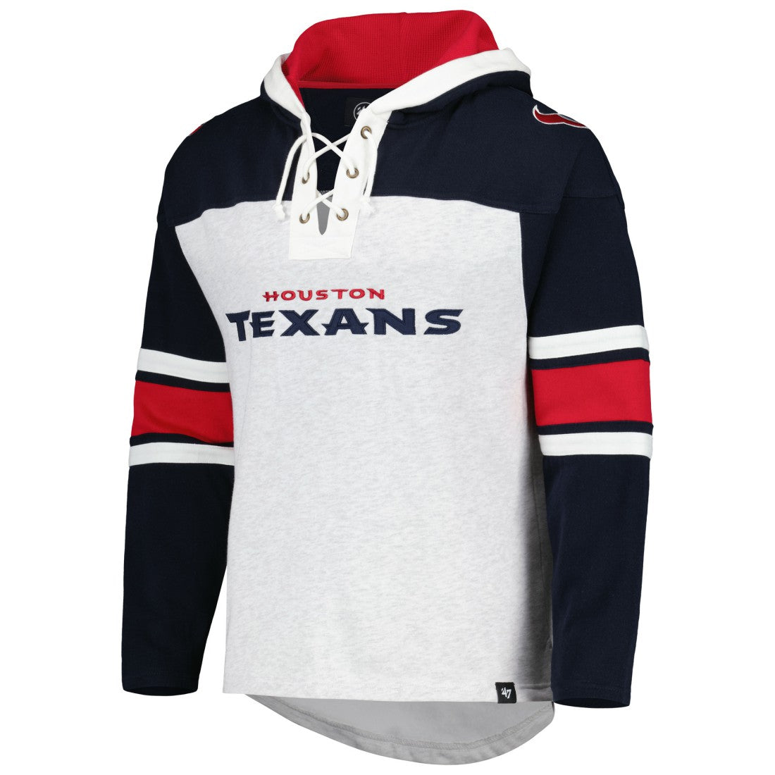Houston Texans '47 Gridiron Lace-Up Pullover Hoodie - Heather Gray - 47 brand