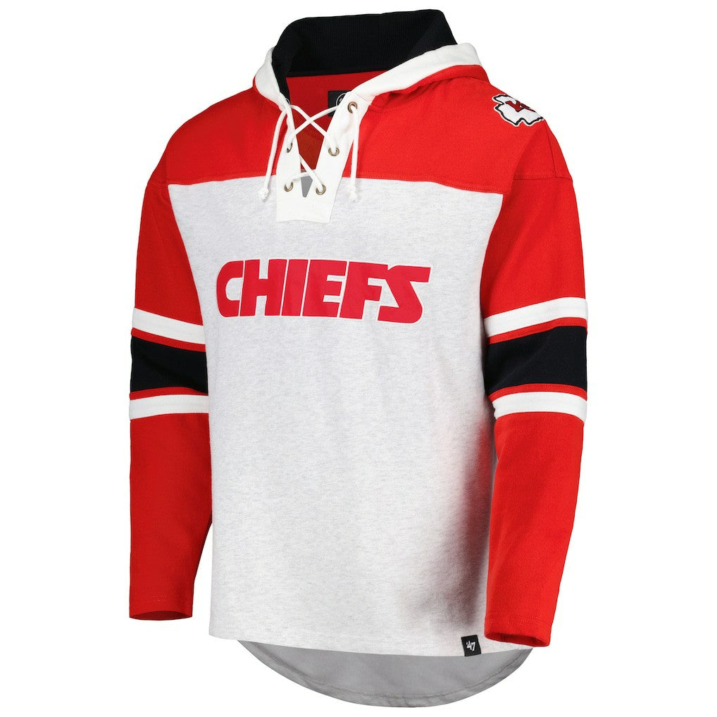 Kansas City Chiefs '47 Gridiron Lace-Up Pullover Hoodie - Heather Gray - 47 brand