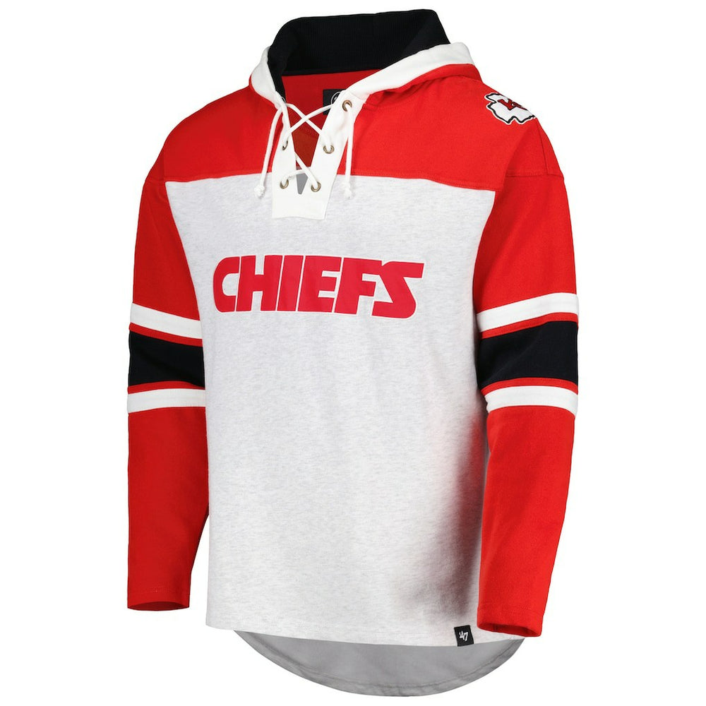 Kansas City Chiefs '47 Gridiron Lace-Up Pullover Hoodie - Heather Gray - 47 brand
