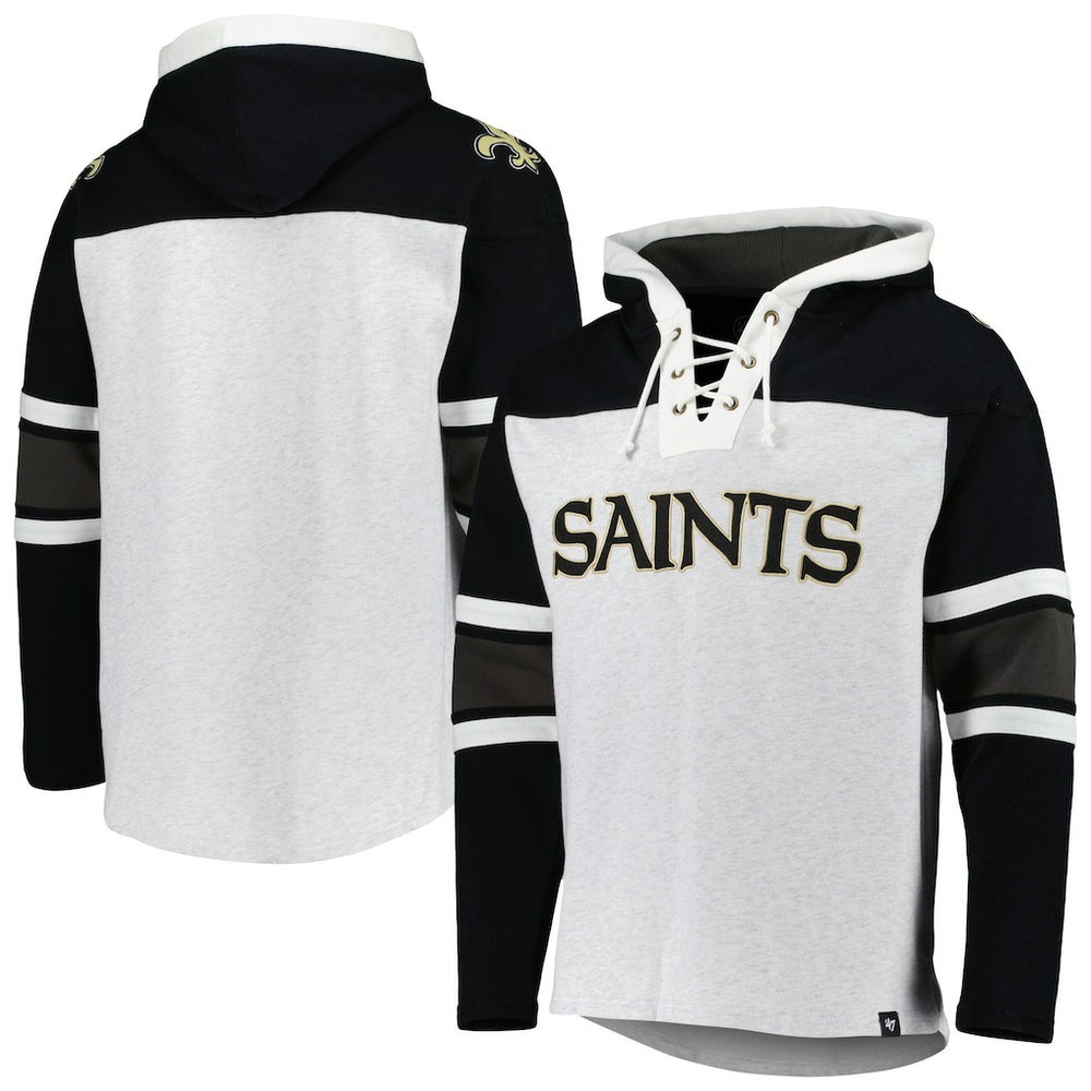 New Orleans Saints '47 Gridiron Lace-Up Pullover Hoodie - Heather Gray - 47 brand