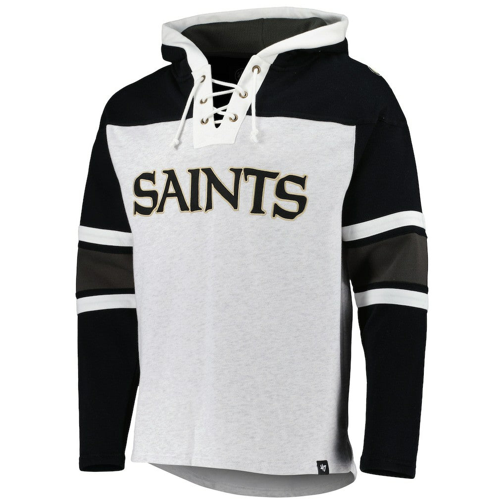 New Orleans Saints '47 Gridiron Lace-Up Pullover Hoodie - Heather Gray - 47 brand