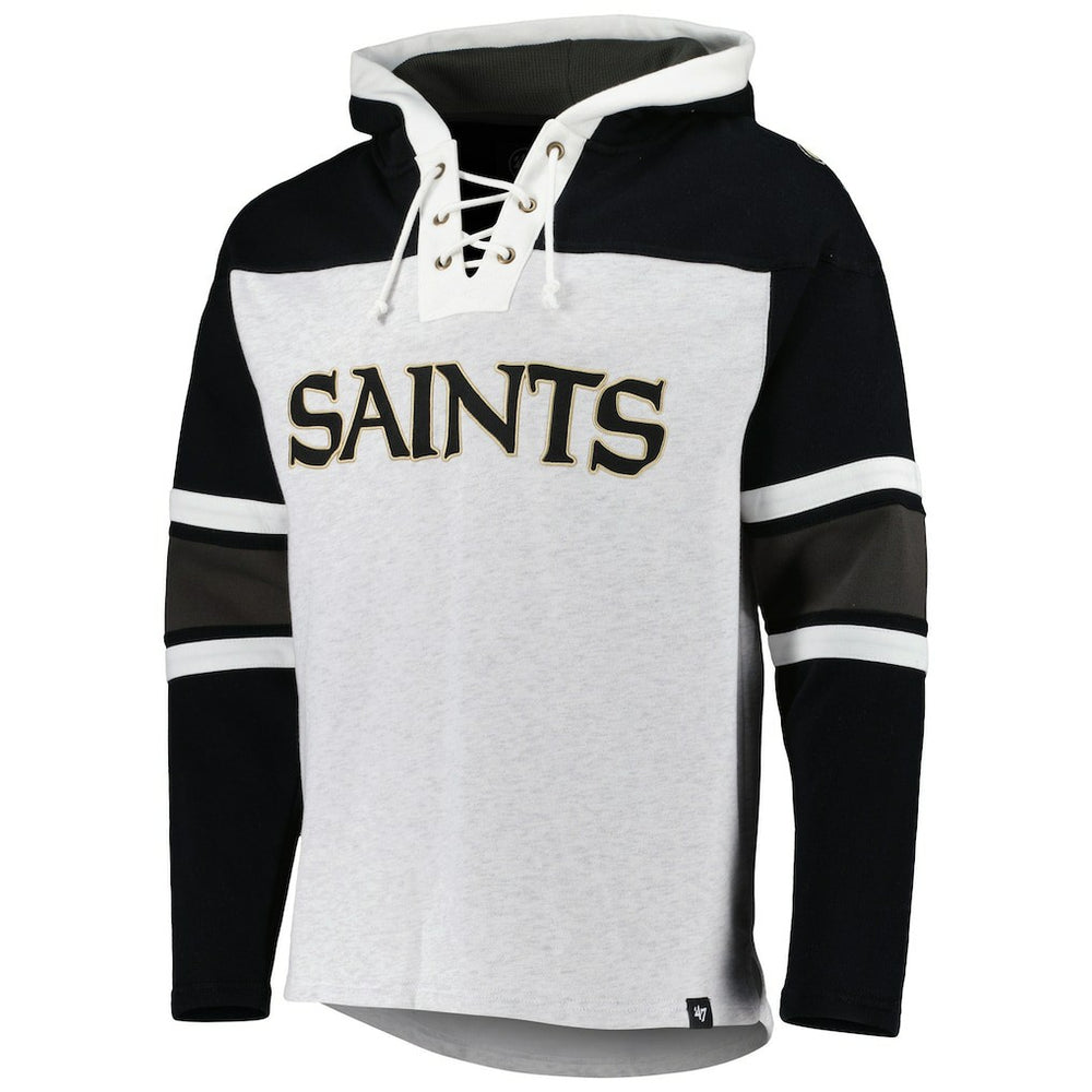 New Orleans Saints '47 Gridiron Lace-Up Pullover Hoodie - Heather Gray - 47 brand