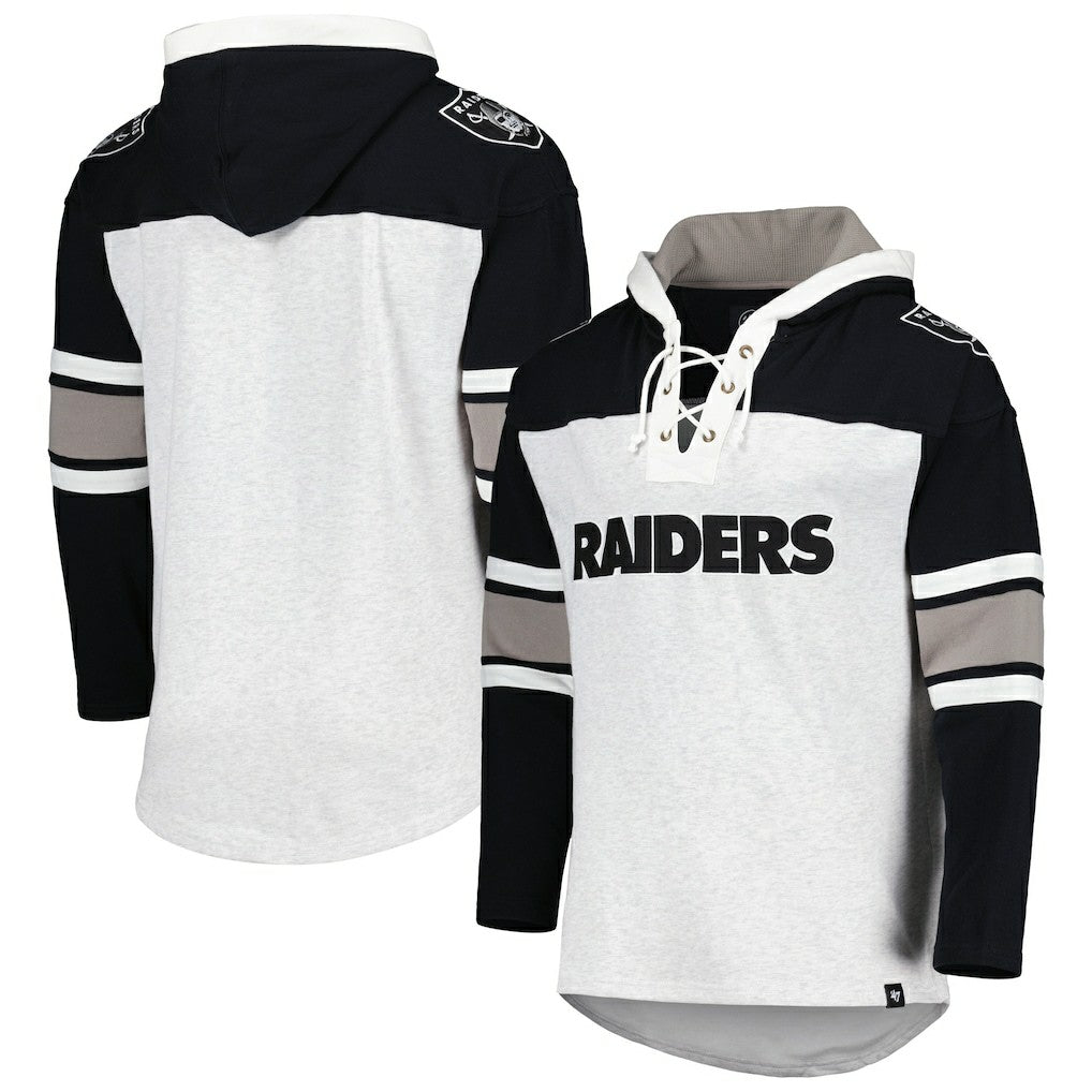 Las Vegas Raiders '47 Gridiron Lace-Up Pullover Hoodie - Heather Gray - 47 brand