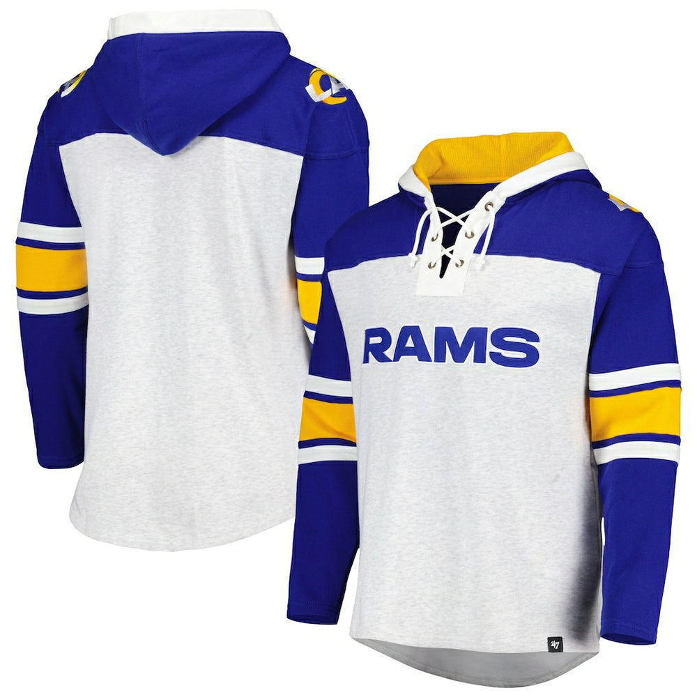 Los Angeles Rams '47 Gridiron Lace-Up Pullover Hoodie - Heather Gray - 47 brand