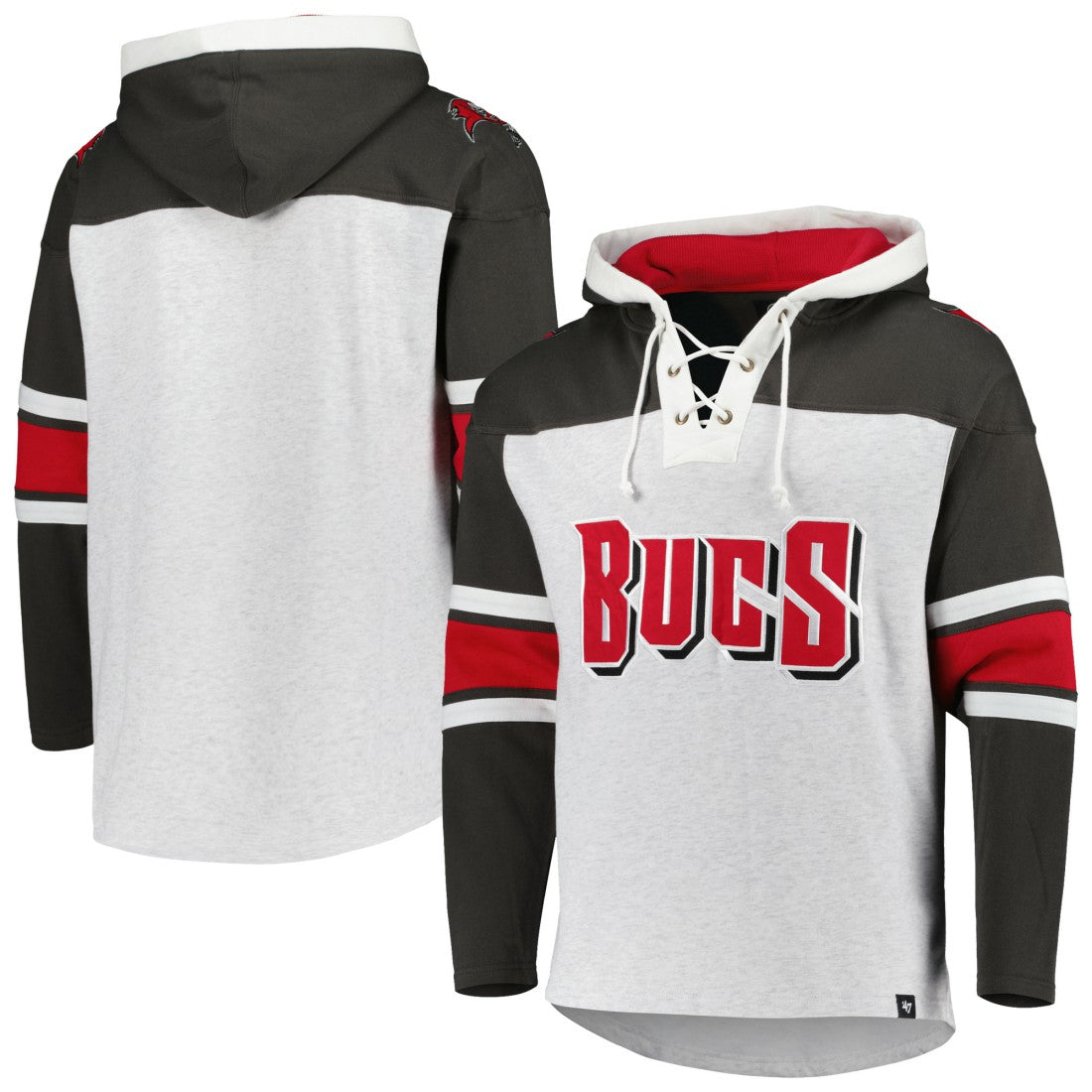 Tampa Bay Buccaneers '47 Gridiron Lace-Up Pullover Hoodie - Heather Gray - 47 brand