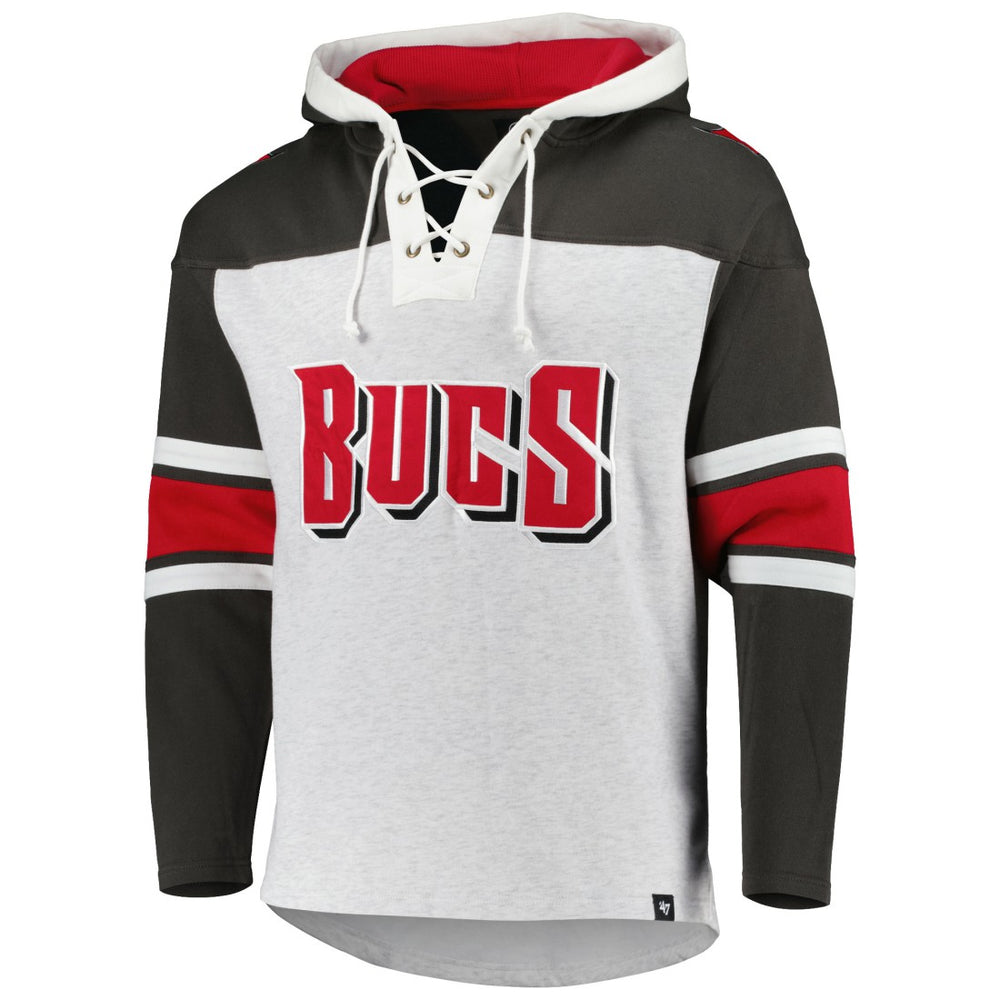 Tampa Bay Buccaneers '47 Gridiron Lace-Up Pullover Hoodie - Heather Gray - 47 brand
