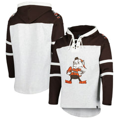 Cleveland Browns '47 Brownie The Elf Historic Logo Gridiron Lace-Up Pullover Hoodie - Heather Gray - 47 brand