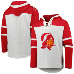Tampa Bay Buccaneers '47 Historic Logo Gridiron Lace-Up Pullover Hoodie - Heather Gray - 47 brand