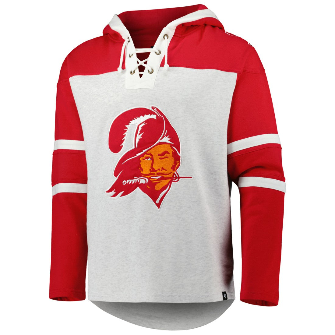 Tampa Bay Buccaneers '47 Historic Logo Gridiron Lace-Up Pullover Hoodie - Heather Gray - 47 brand